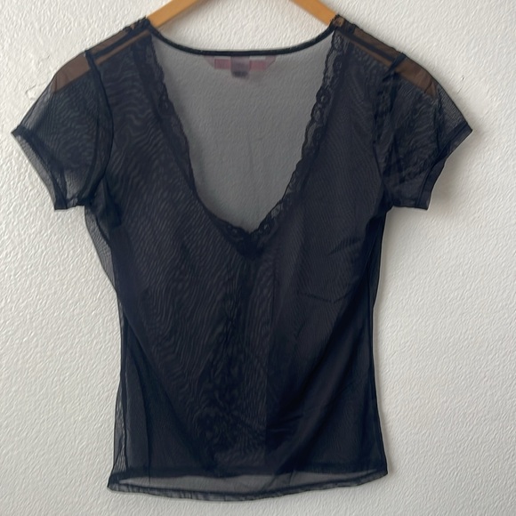 Victoria's Secret Black Sheer Lace V-Neck Blouse - Picture 4 of 7